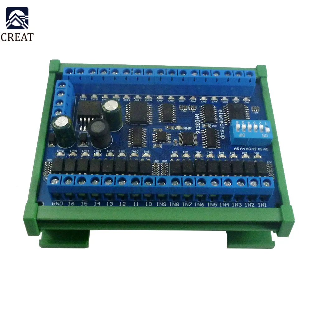 rs485 Remote Control Switch PLC IO expansion Board RS485 Modbus RTU Module Board DC 12V 24V 16 Input 16 Output rs485 modbus