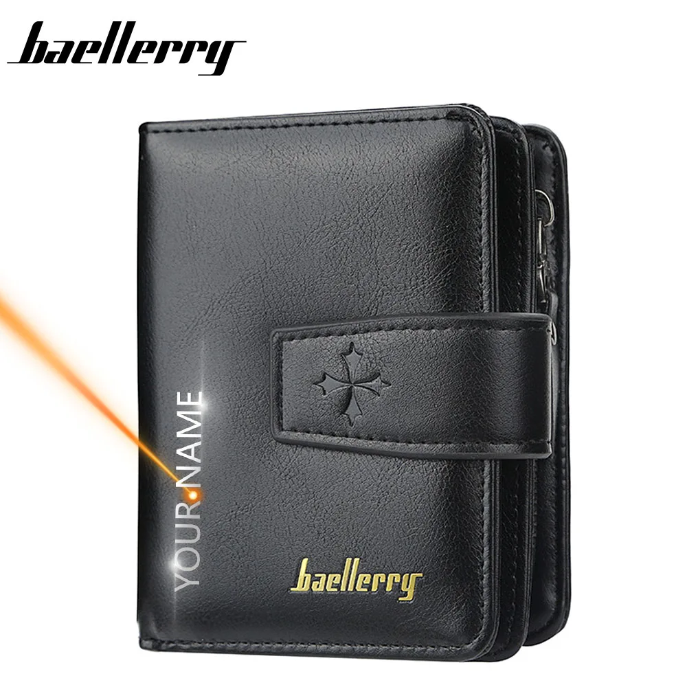 

2020 Free Name Engraving Men Wallets Zipper Card Holder High Quality Male Purse New PU Leather Coin Holder Men Wallets Carteria