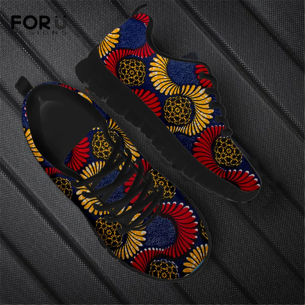 

FORUDESIGNS African Print Tribe Floral Pattern Women Flats Shoes Breathable Spring/Autumn Lace Up Sneakers Brand Design Shoes