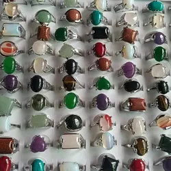 Fashion 10Pcs/Lot Vintage Colorful Stone Rings Mix Style Crystal Quartz Geometric Finger Rings for Women Girls Jewelry Wholesale