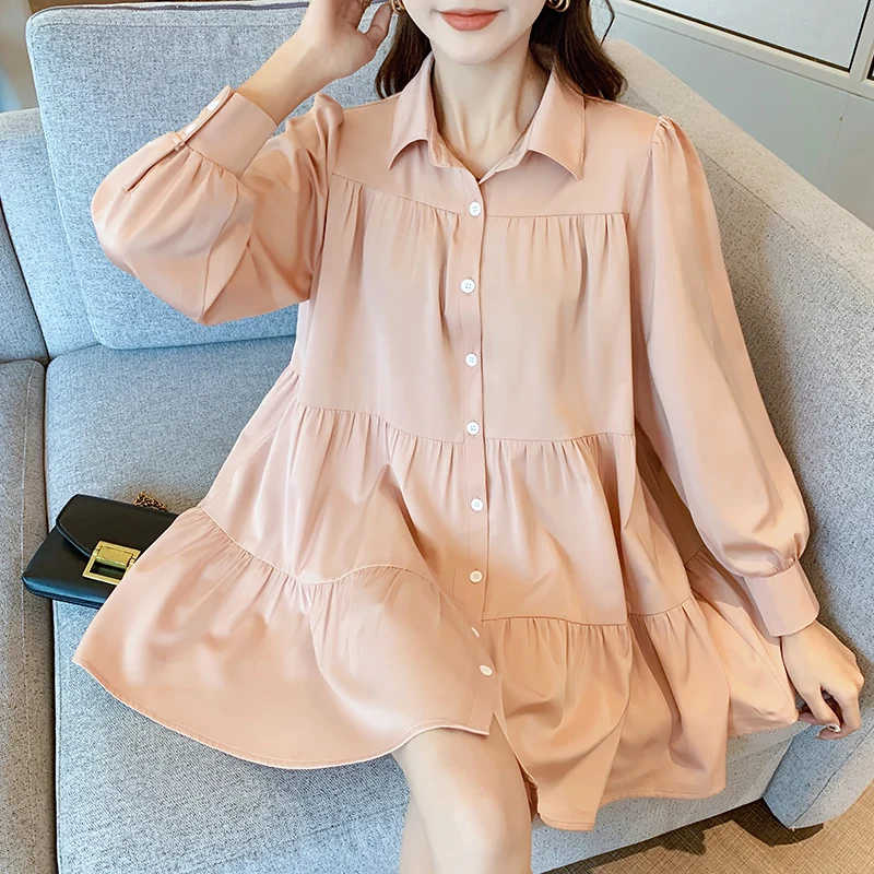 

2024 Spring Comfortable Maternity Shirts Long Sleeve Turn-Down Collar Pregnant Woman Blouse Plus Size Woman Clothes Formal Shirt