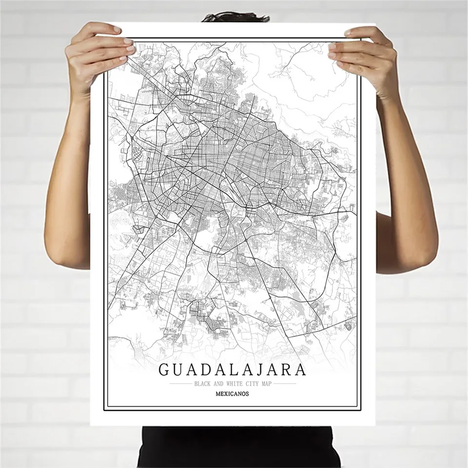 Mexico Creative city map  Abstract Canvas Painting Black and white Wall Art Print Poster Picture Home Decoration Painting