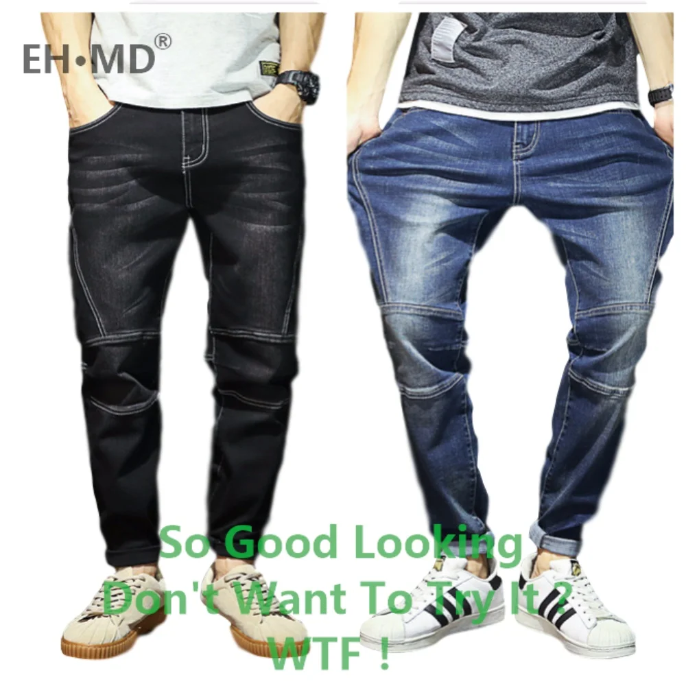 EH · MD® Oversized Jeans Men's Loose Washed Slim Fit Feet Splicing Trousers High Stretch Black Blue Feet Harem Pants 2020 New