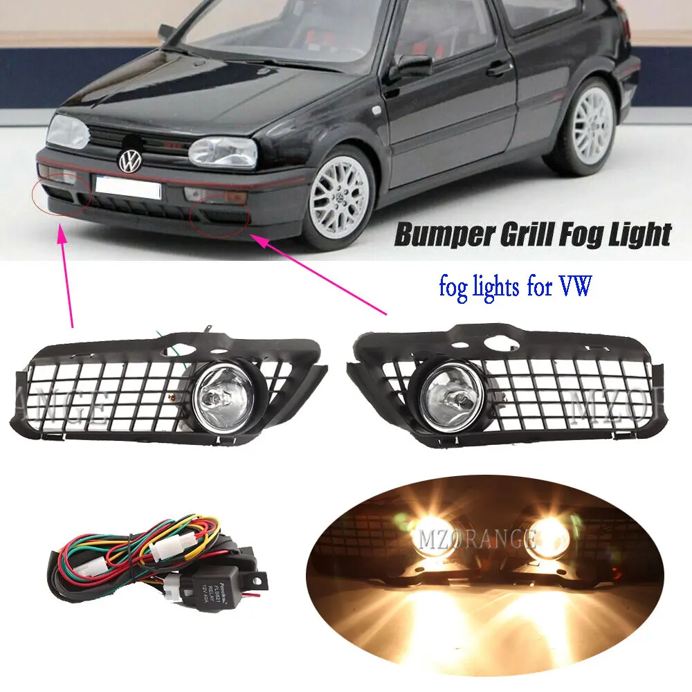 Luz LED antiniebla para coche, lámpara antiniebla para VW Golf 3 Golf MK3 Jetta Cabrio 1992-1998, cubierta de Faro, Cable de alambre para parrilla, accesorios