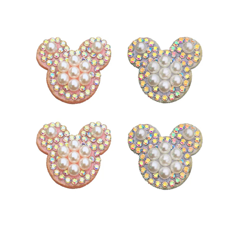 Mickey Beaded Cartoon Stickers, Rhinestone Patch for Hat, Handmade Beaded Applique, Sew On, 2.2x2.5cm