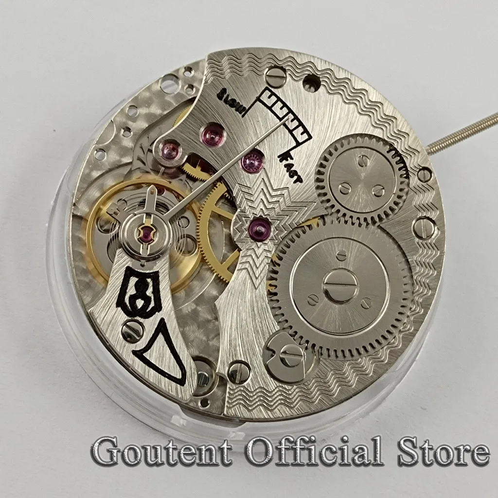 Goutent 17 Jewels Silver Asia 6498 Hand Winding Mechanical Watch Movement 21600 bhp