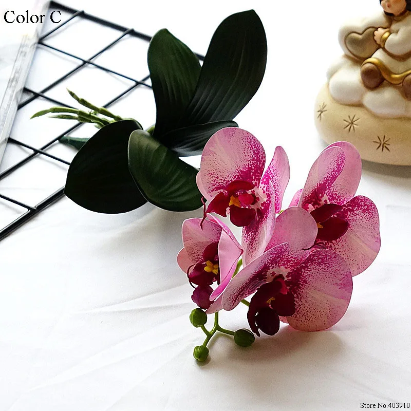4Heads/branch Orchid mini branch with stem leaves Artificial Flowers Butterfly Orchid for Home Wedding Decoration flores