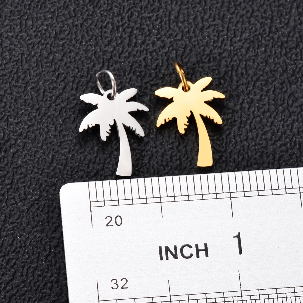 10Pcs Women Tiny Palm Tree Necklace Stainless Steel Coconut Pendant Necklaces Minimalist Plant Charms for Jewelry Making