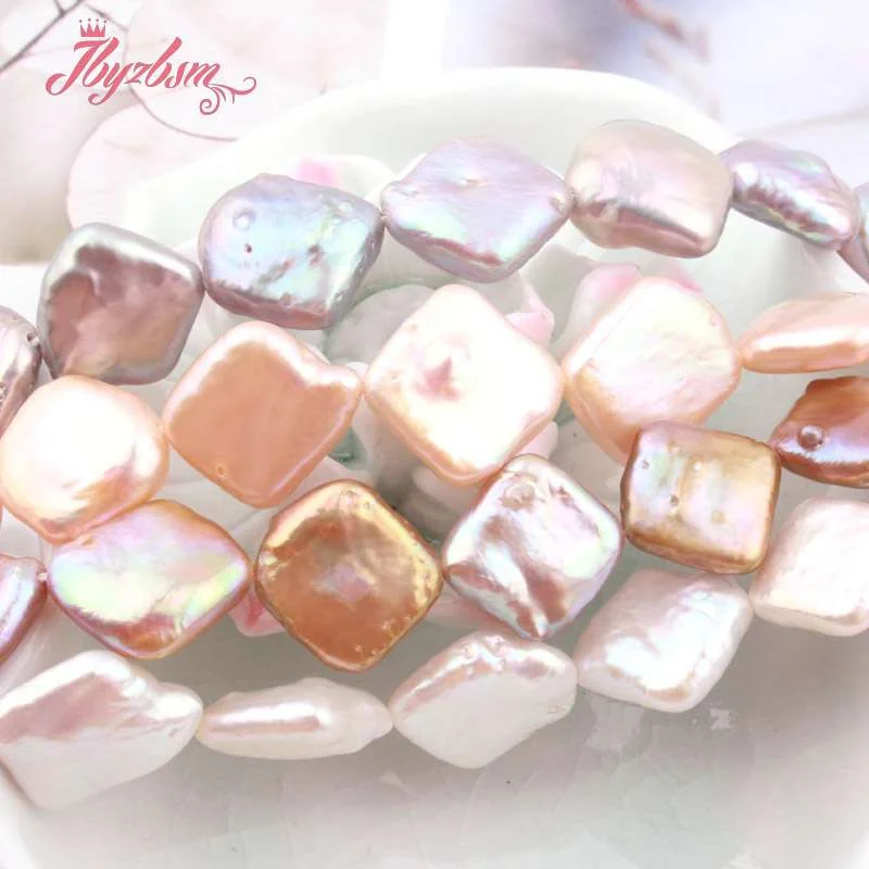 10mm Natural Cultured Freshwater Pearl Bead Square DIY Loose Stone Beads Strand 15