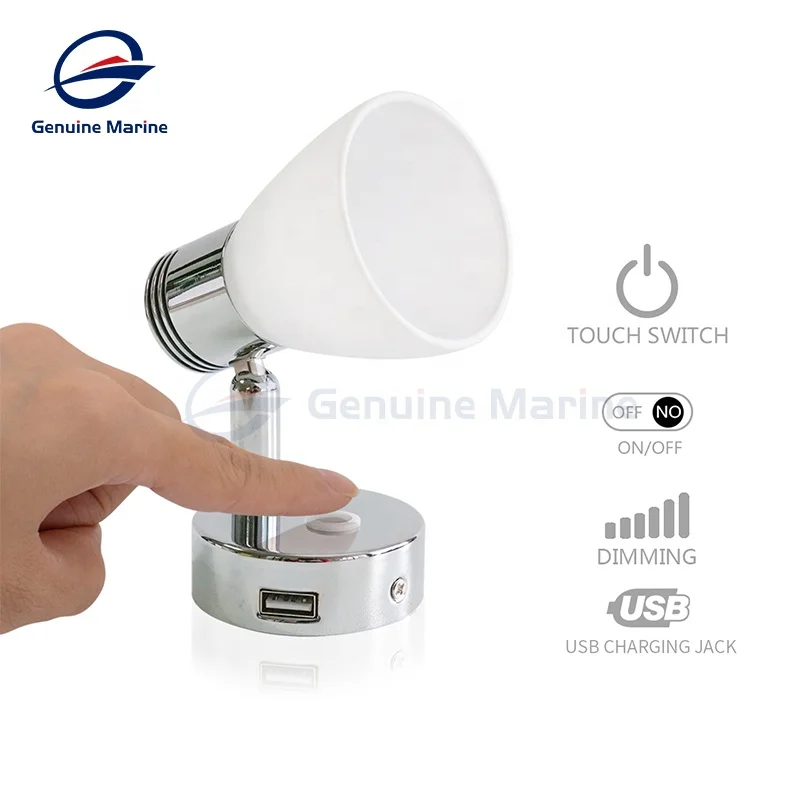 Luz de lectura con atenuación táctil LED RV DC12V puede 350 ° Rotación Barco Interior Marine Yacht Caravana Camper Accesorios Lámpara cálida de pared