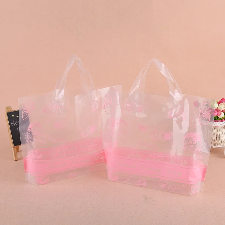 50pcs Pink Pvc Gift Bags Plastic Gift Bag Cloth Storage Shopping Bag with Handle Candy Cake Wrapping Bags Costume Handbag Supply