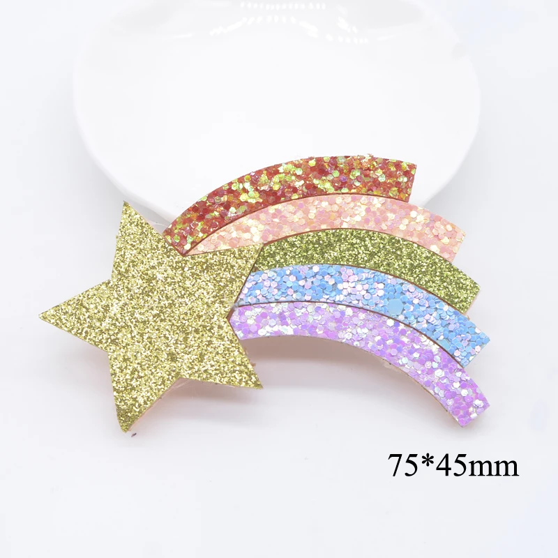 10Pcs Kawaii Glitter Cake Meteor Rainbow Applique for DIY Clothes Hat Sticker Headwear Hair Clips Bow Decor Accessories Patches