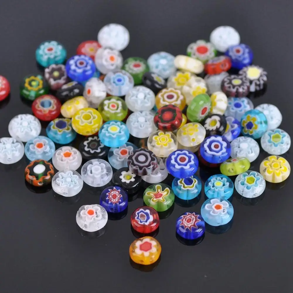 Mixed Flat Round 6mm 8mm 10mm 12mm Flower Patterns Millefiori Glass Loose Crafts Beads lot for DIY Jewelry Making Findings