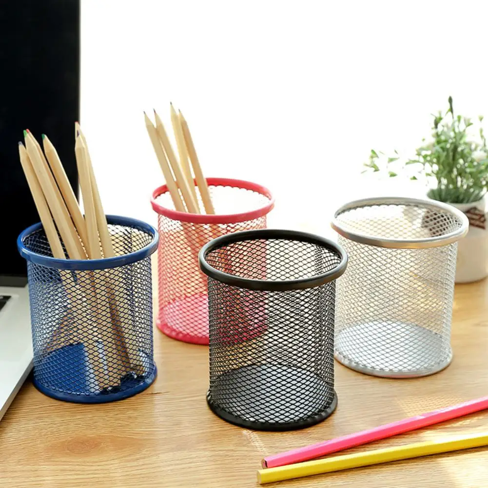 Metal Hollow Pen Pencil Holder Vase Pot Tidy Stationery Storage Desk Container Waterproof Desktop Stationery Drawer Organizer