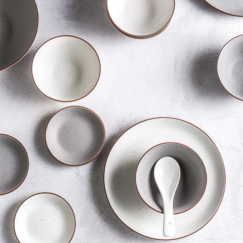 32pcs/set Nordic Style Ceramic Plate Set Family 6 Person Dinner Set Meal Shallow Plate Rice Bowl
