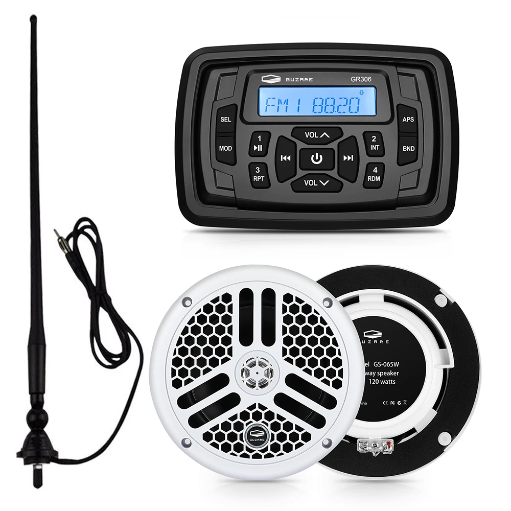 

Marine Stereo Bluetooth Audio FM AM Receiver MP3 Player+6.5inch Marine Waterproof Speaker+Boat Radio Antenna For SPA Pool Yacht