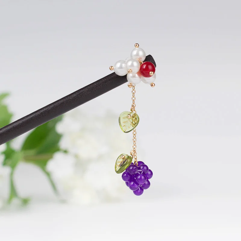 

ancient style Hanfu grape hairpin step-shaking handmade one-word hairpin Super fairy costume retro simple hairpin headdress