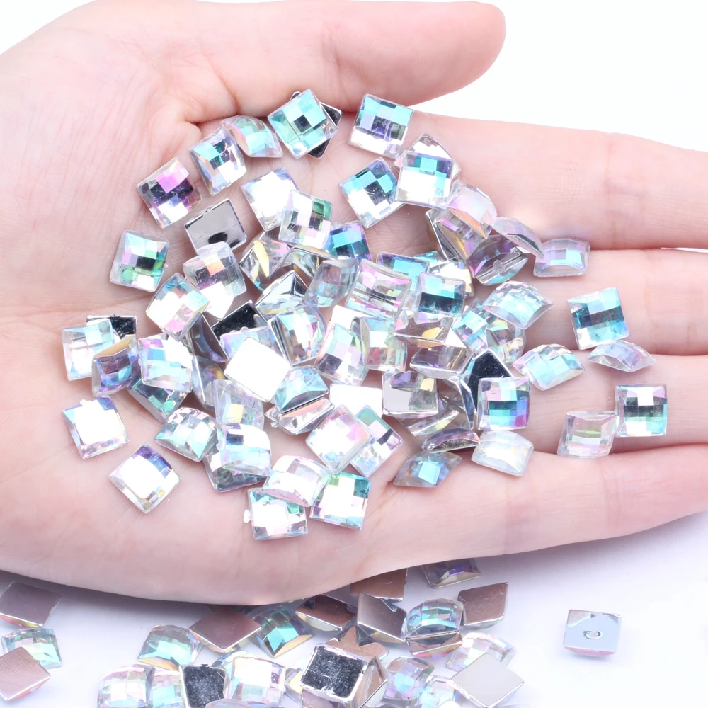 

Square Earth Facets Acrylic Rhinestones Flat Back 8mm Many Colors For Nails Art Glue On Beads DIY Jewelry Making