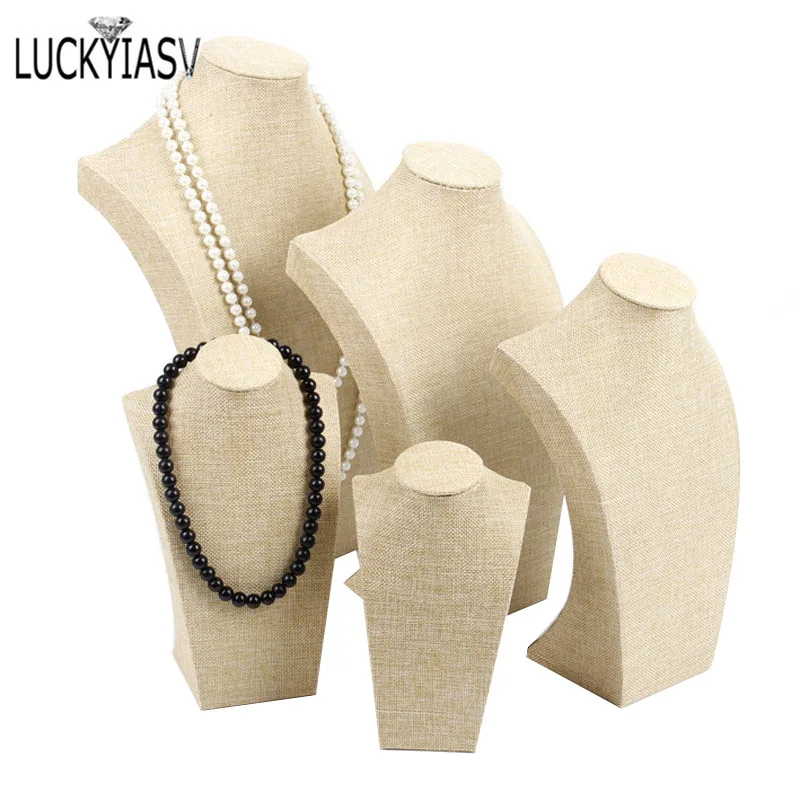 

Portrait 20cm-25cm-30cm-35cm-40cm Linen Necklace Display Stand Holder Jewelry Mannequin Bust For Necklace Pendant Display