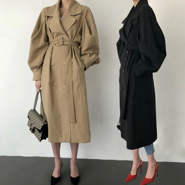 Eleganckie damskie trencz 2019 nowa jesienna podwójna Breated Oversize długi płaszcz Lady Streetwear koreański znosić Runway wiatrówka