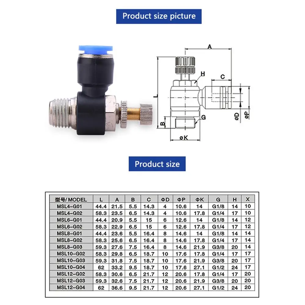 5Pcs SL 4mm 6mm 8mm 10mm 12mm Fast Connection Pneumatic Fitting M5 1/8