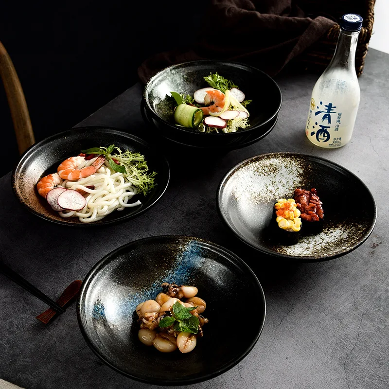 LingAo-Japanese under Glaze Color Ceramic Bowl, Cold Noodles, shallow, natto, Bowl, Tableware