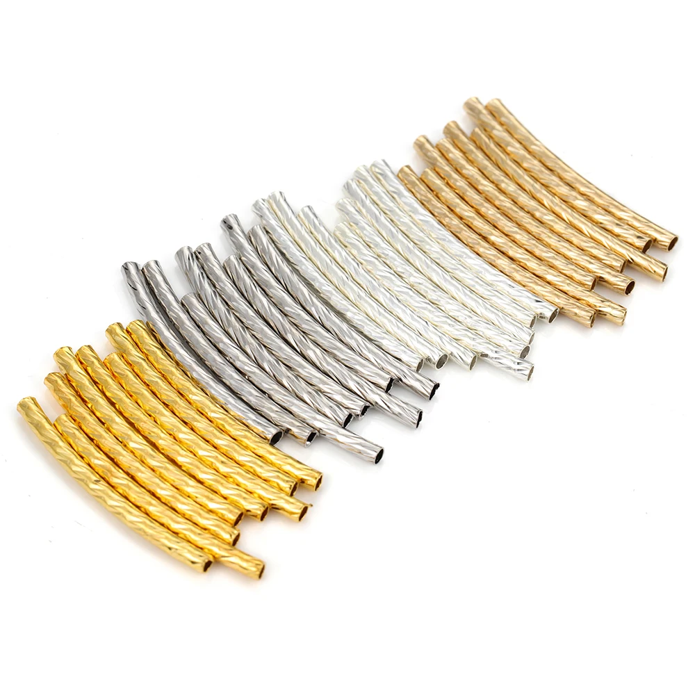 100pcs Stripe Copper Curved Tube Spacer Beads Connector for Bracelet DIY Jewelry Making Components Necklace Accessories 25-30mm