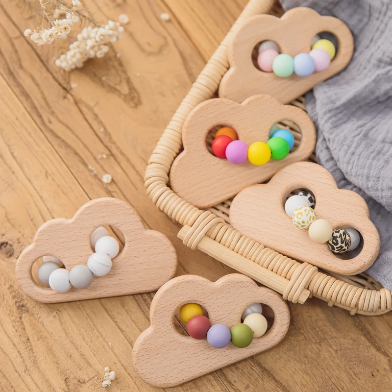 Baby Wooden Teether Beech Wood Cloud Bracelet Teething DIY Nursing Bracelet BPA Free Wood Tiny Rod Baby Accessories Gift Toys