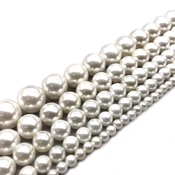 Natural AA+ White Shell Pearl Loose Round Spacer Beads for DIY Bracelet Jewelry Making Strand 15'' 4/6/8/10/12mm