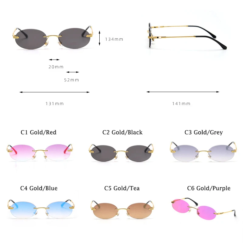 RBROVO 2023 Oval Retro Sunglasses Women High Quality Eyeglasses For Women/Men Small Glasses Male Rimless Driving Glasses Rimless
