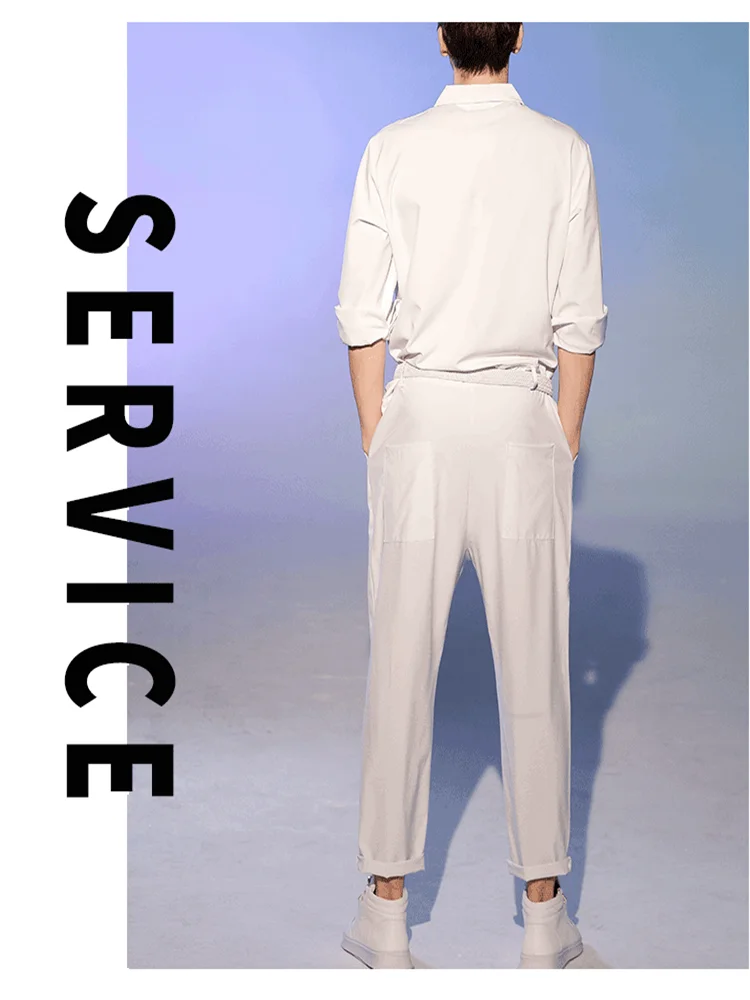 남성 봄과 가을 새로운 한국 캐주얼 바지 패션 트렌드 원피스 슬림 바지 작은 발 바지 대형 점프 슈트