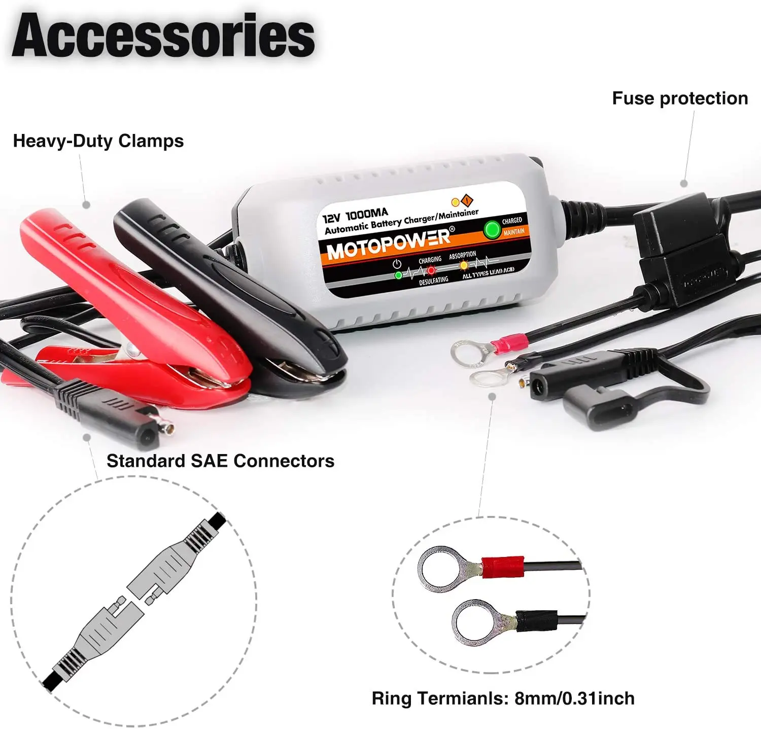 MOTOPOWER MP00205B 12V 1000mA Fully Automatic Battery Charger/Maintainer