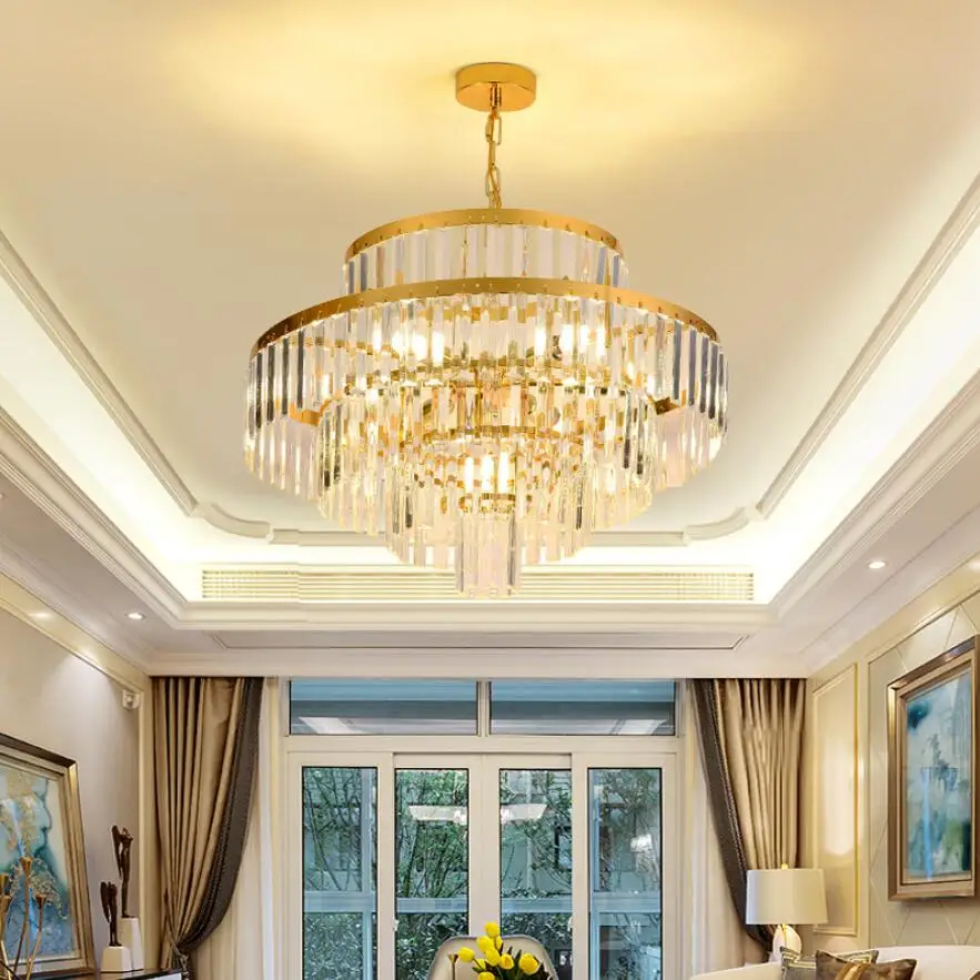 

Living Room Modern Led Chandeliers Indoor Lighting Bedroom Hanging Lamp Ceiling Lustre Round Gold Crystal Chandelier