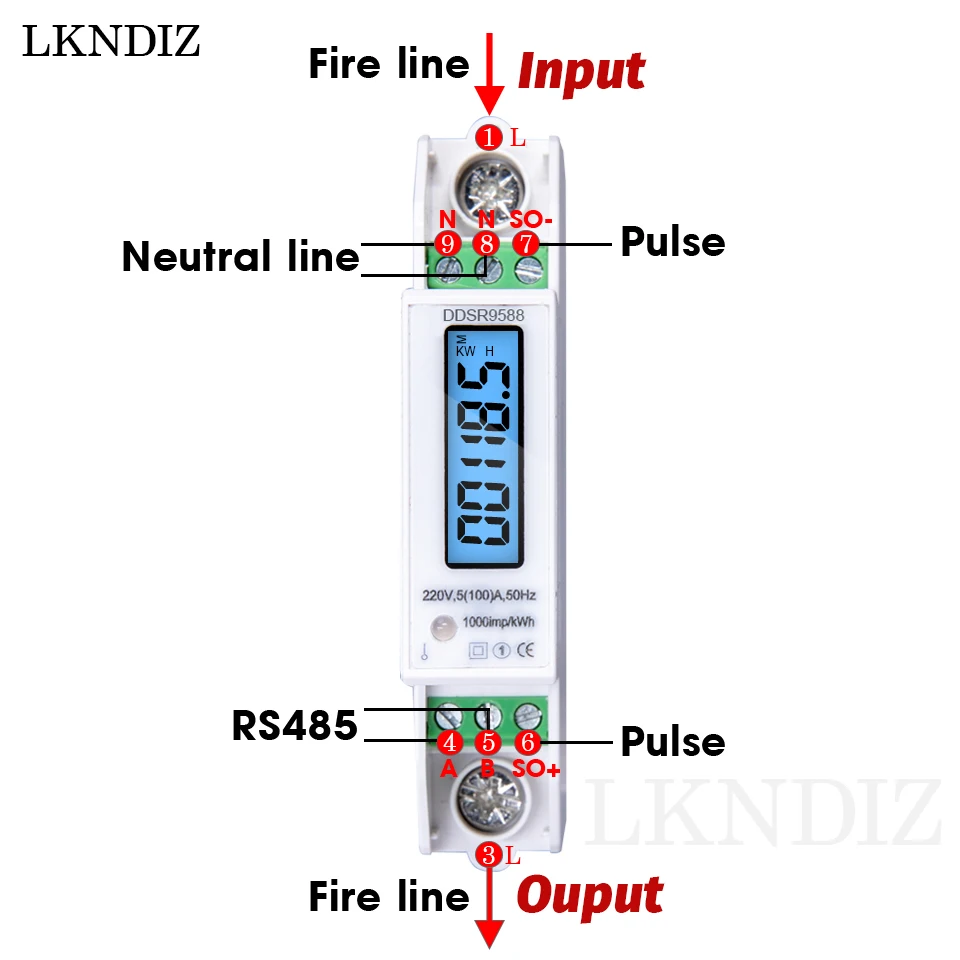 Compteur d'électricité Modbus-RTU monophasé, rail DIN, consommation d'énergie, kWh, watt, RS485, 5 A, 100A, 220V, 230V