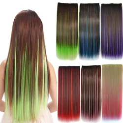 Jeedou, aplique de cabelo sintético, 5 grampos, em peça única, azul, marrom, verde, rosa, cor de piano destacado