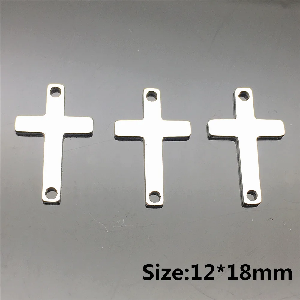 Classic Cross Shape Earring Connector Crucifix Pendant 10pcs 2 hanger holes Jesus Christ Charm Necklace DIY Steel Jewelry