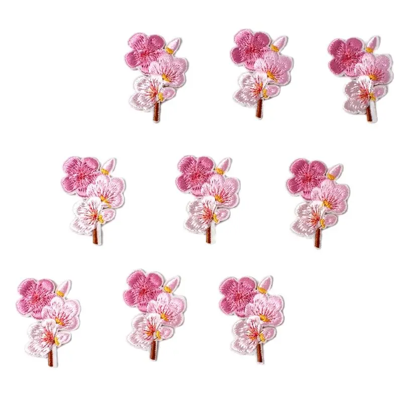 10pcs Embroidered Cherry Flower Patches Iron On Sew On Peach blossom Stickers DIY Handmade Patchwork Crafts Fabric Appliques