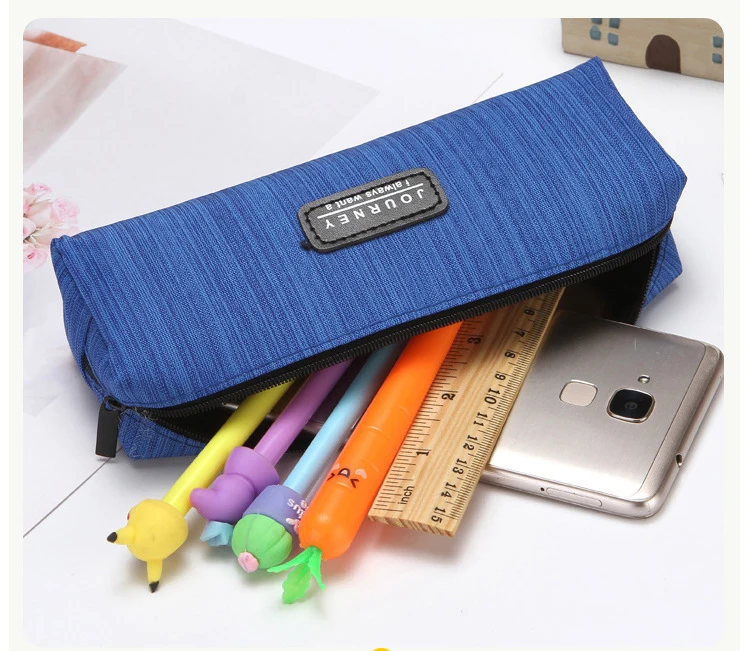 W&N Brand Canvas Blue Pencil Case Solid Color Stripes Simple Pencil Bags For Student New Stationery School Supplies Kids Gift