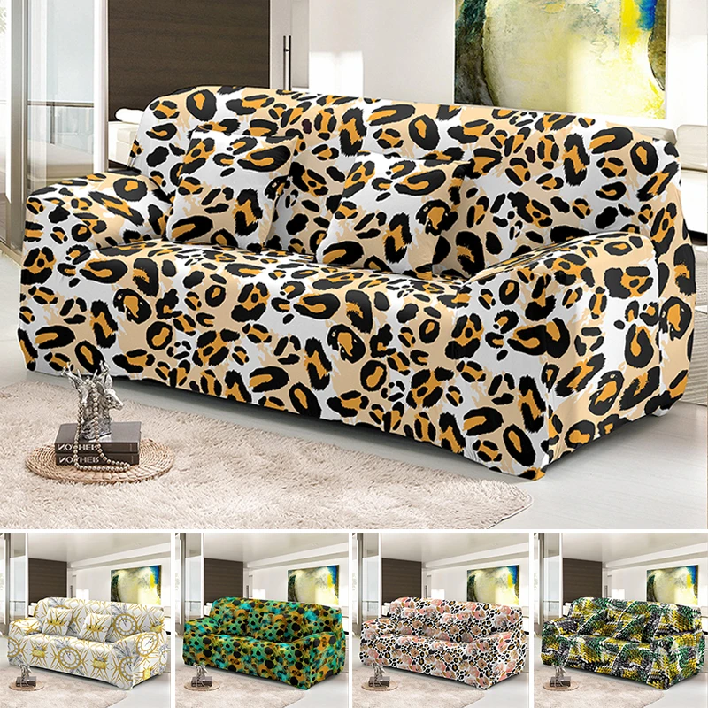 Geometric Leopard Print Stretch Cover For Sofa L Shape Combination 1/2/3/4-Seaters Universal Elastic Corner Slipcover Case