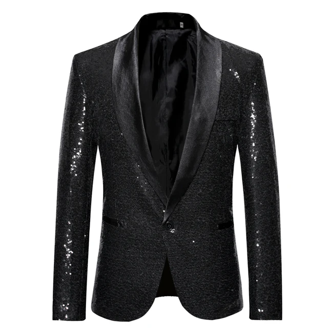 

Shiny Gold Sequin Bling Glitter Suits&Blazer Men 2019 New Shawl Collar Club DJ Mens Blazer Jacket Stage Clothers for Singers Xxl