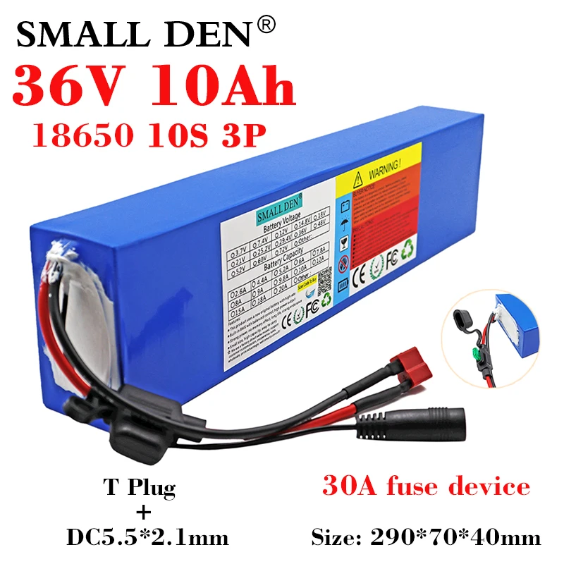 

36V 10Ah 18650 lithium battery pack 10S3P 250-500W Same port 30A Fuse device and BMS for Electric bicycle scooter ebike battery