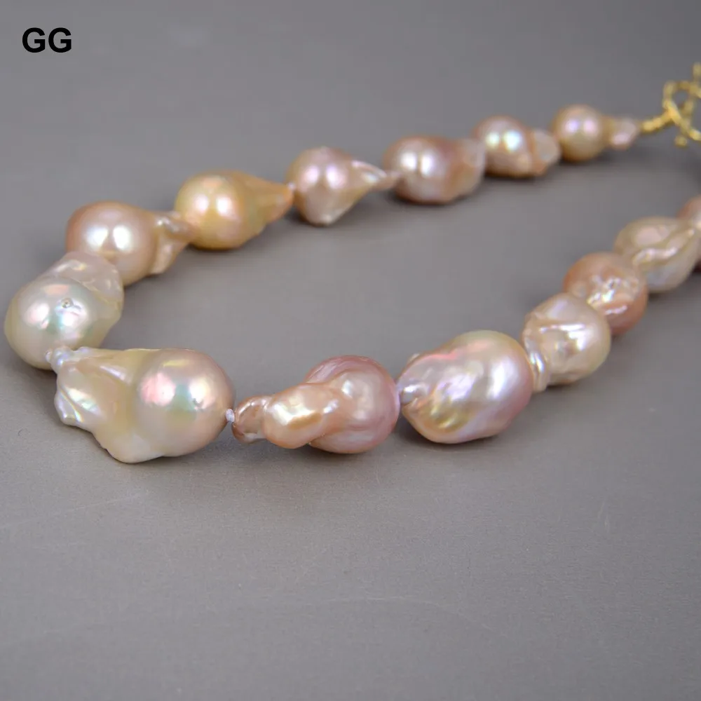 GG Natural Pink Keshi Baroque Pearl Choker Necklace Gold Plated Clasp Classic For Women