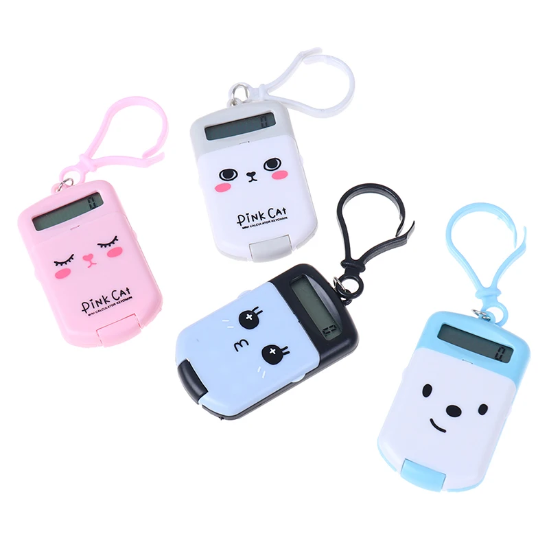 Mini calculadora Kawaii de tamaño de bolsillo, calculadora de dígitos portátil, 8 pantallas, llavero bonito de dibujos animados, suministros de