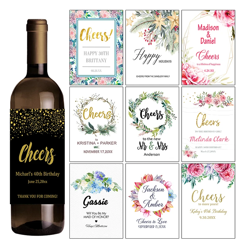 20pcs Custom Name Date LOGO Wine Bottle Labels Personalized Stickers Wedding Champagne Packaging Stickers