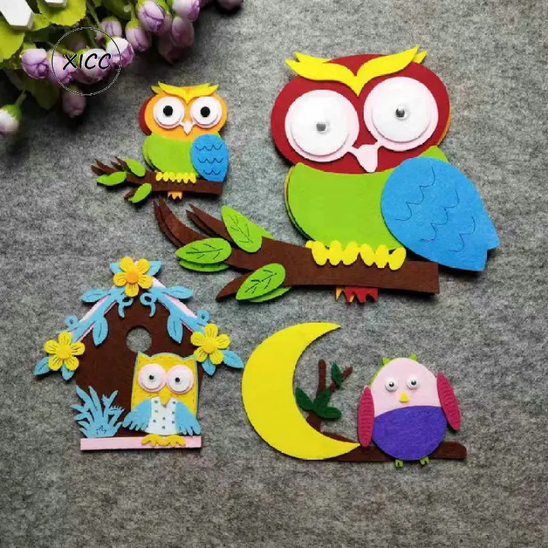 T-N Owl House Non-woven Felt Pad DIY Kindergarten Wall Paste Decoration Beautiful Moon Leaves Cute Classroom Decoration Stickers