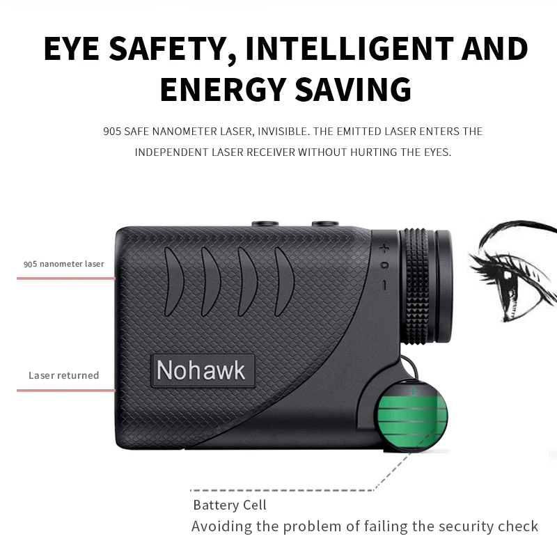 Imagem -05 - Nohawk Medidor de Distância Medida Laser Rangefinder Inclinação Golf Range Finder com Bloqueio da Bandeira