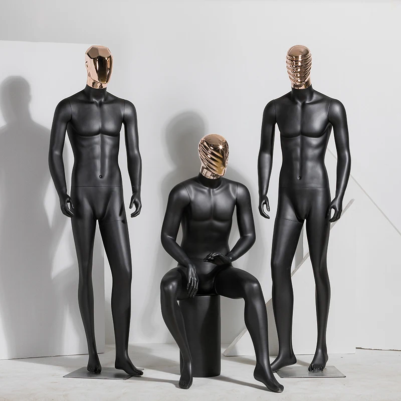 Dumb Black Mannequin Men\'s Full Body Model Electroplate Face Dummy Customized