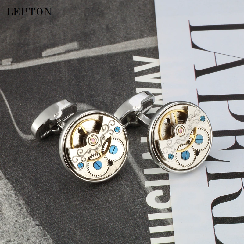 Lepton Tourbillon Movement Cufflinks For Mens Wedding Groom High Quality Watch Steampunk Gear Cufflink Gift Relojes gemelos