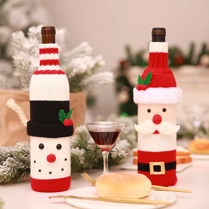 Décorations de noël, dîner de Table, service de vin, robe, costume, bouteille de vin, ornement de noël, 2020