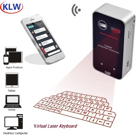 KLWEnglish QWERTY 무선 블루투스 가상 레이저 전화 키보드 프로젝터, 컴퓨터 전화 패드 노트북용 휴대용 미니 키보드